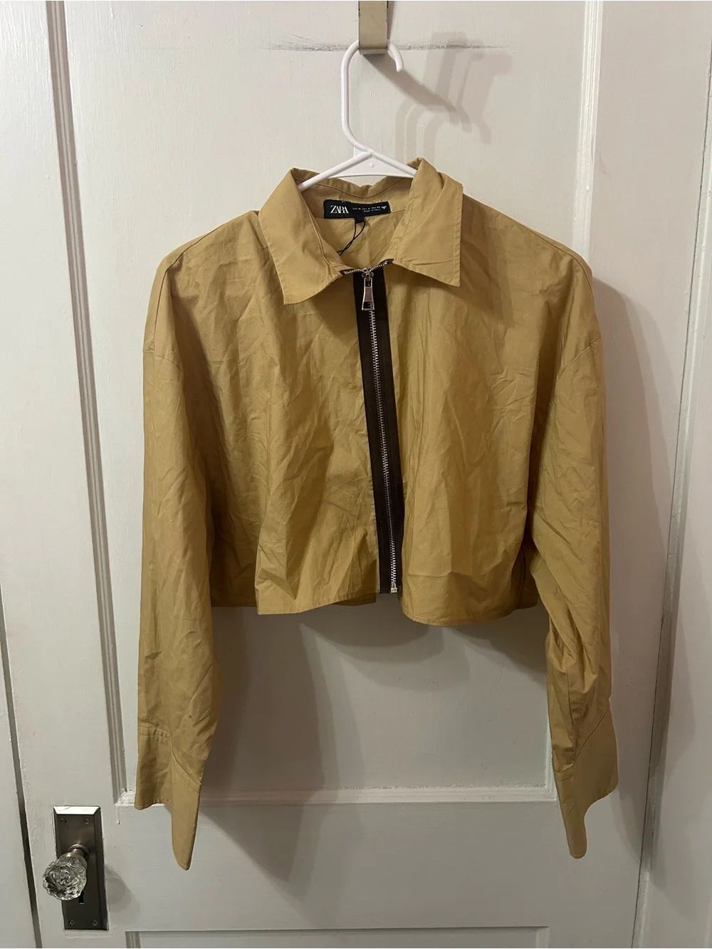 Zara Cropped Shirt in Camel with Black Zip